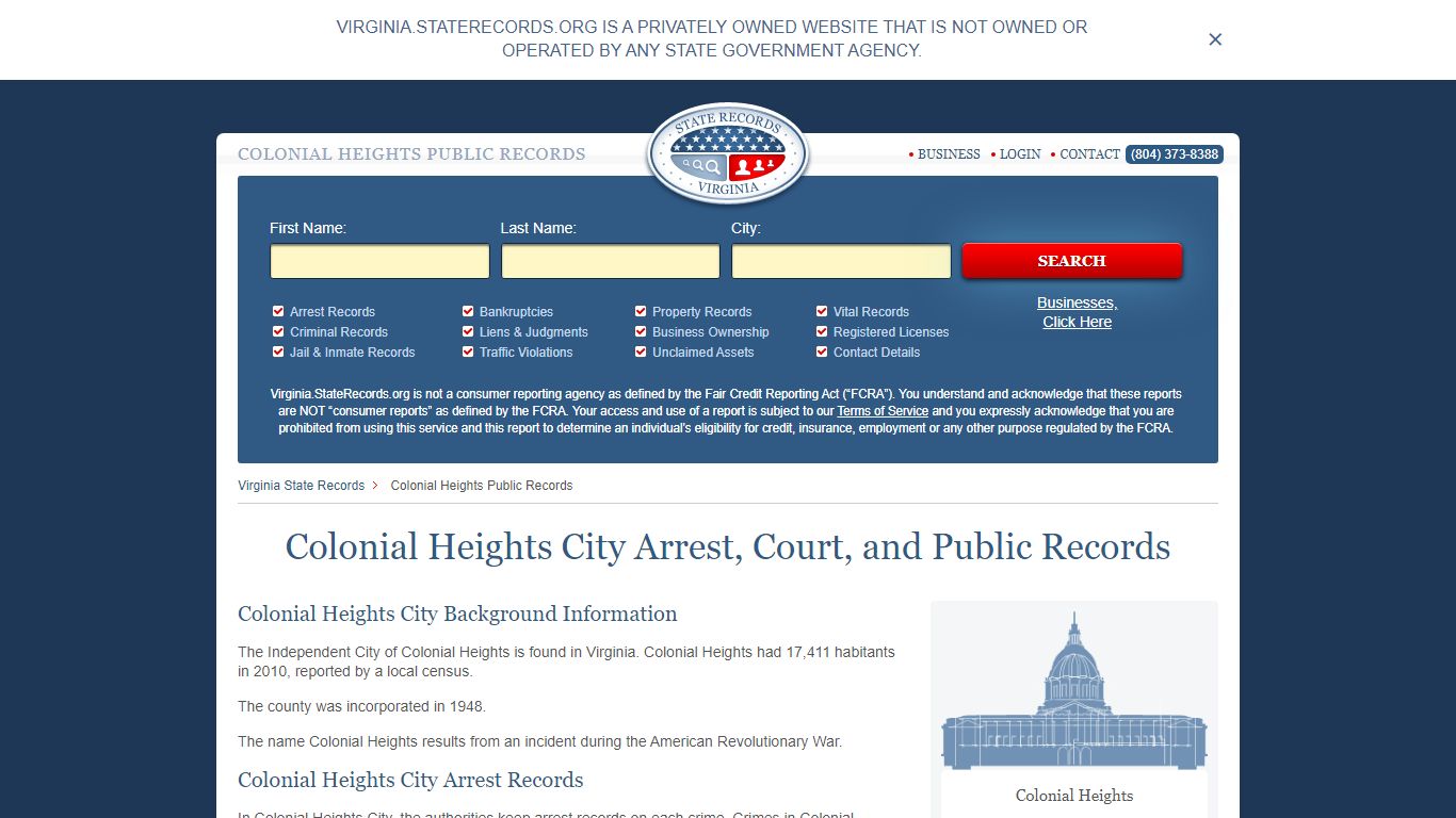 Colonial Heights City Arrest, Court, and Public Records