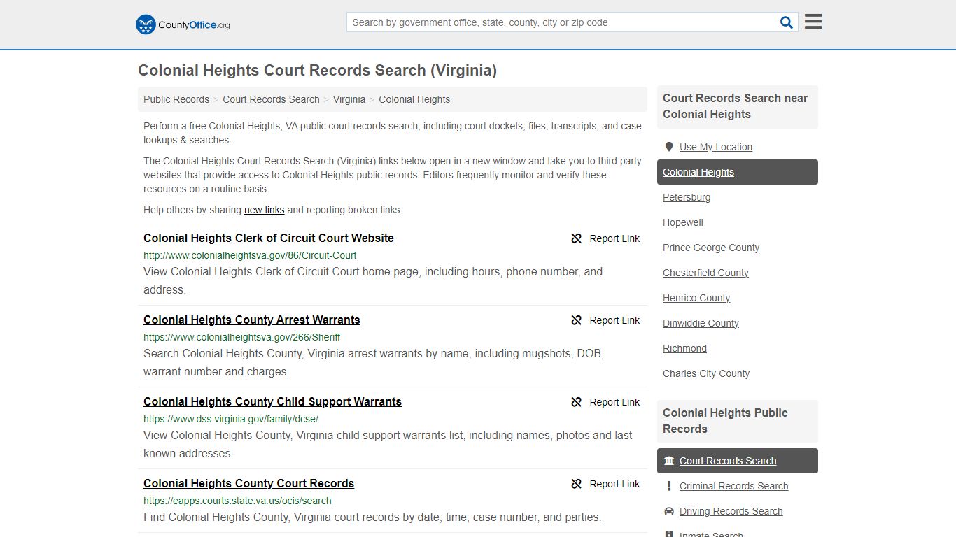 Colonial Heights Court Records Search (Virginia) - County Office